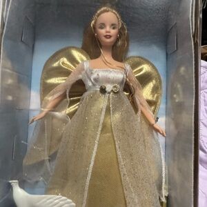 Collectible Barbie Angelic Doll with Gold and White Dress